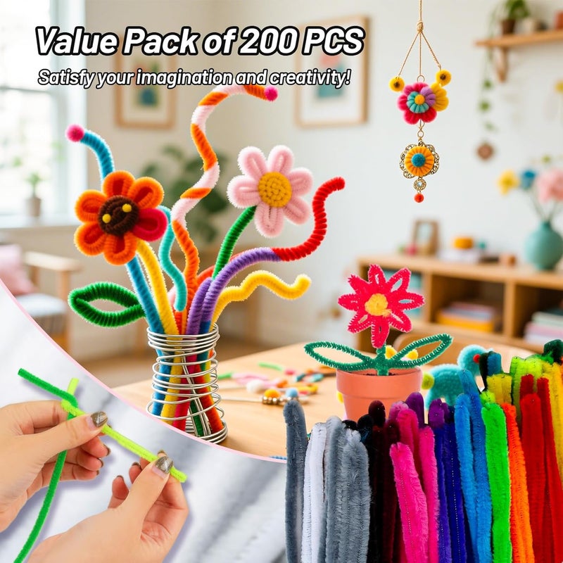 Rainflow Pipe Cleaners Craft Supplies - 200 PCS Chenille Stems Fuzzy Craft Wire for Handicrafts Twisting Stick DIY for Craft Bouquets Animals Halloween Christmas Easter Birthday (White) - Image 3